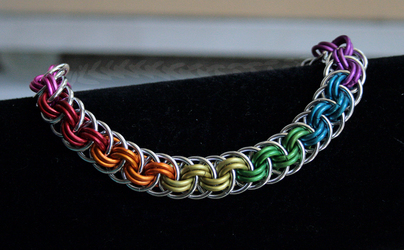 Rainbow and Silver Viper Basket Bracelet - For Sale