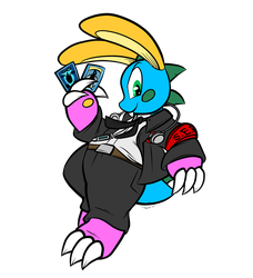 Bubble Dragon Wearing A Suit With Cards