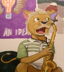 Portrait Of Preadolescent Lion With Saxophone