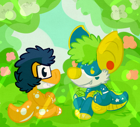 A Nishi GatorHyena and a Citrasaur are together.