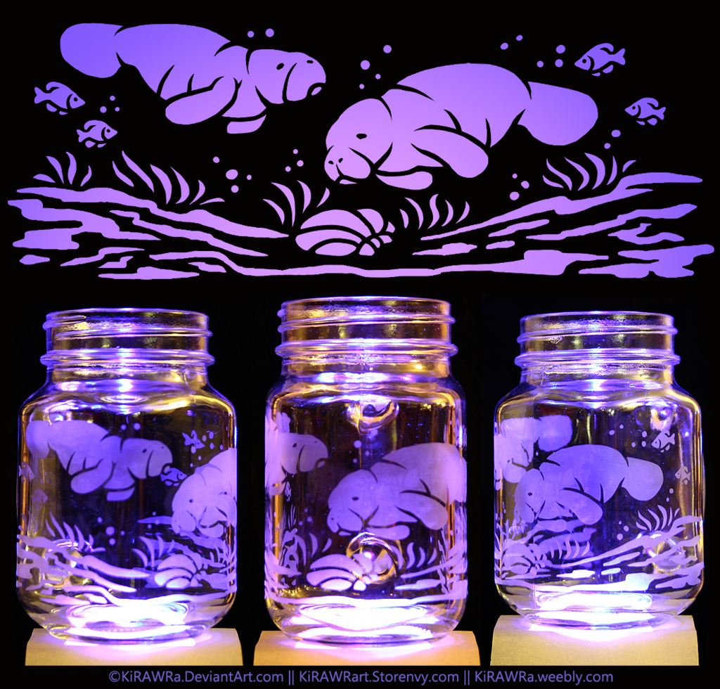 Etched Glass - Manatees