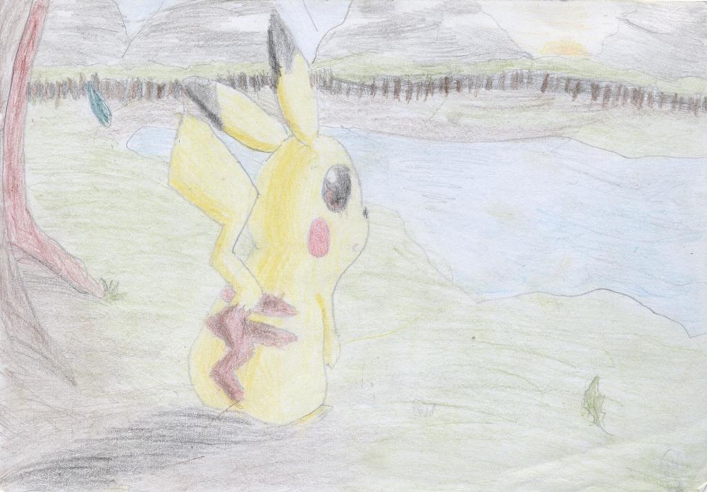 A Pikachu at a Lake