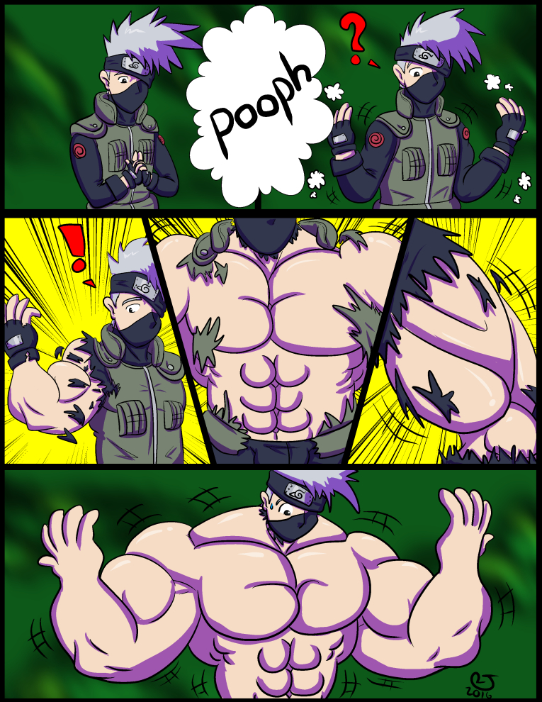 An 2-page muscles/macro growth comic commission for Whymewhy of Kakashi Hat...
