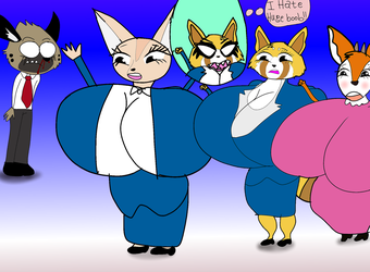 aggressive retsuko and her friends the huge boobs