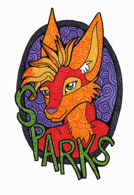 Stained Glass Style Headshot Badge: Sparks