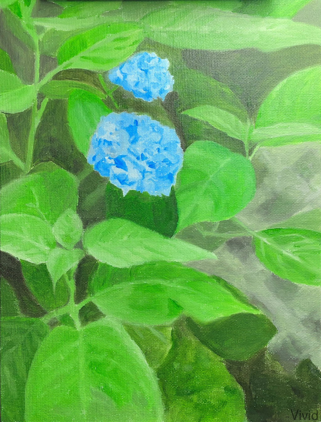 Painting of Blue Hydrangeas Flowers