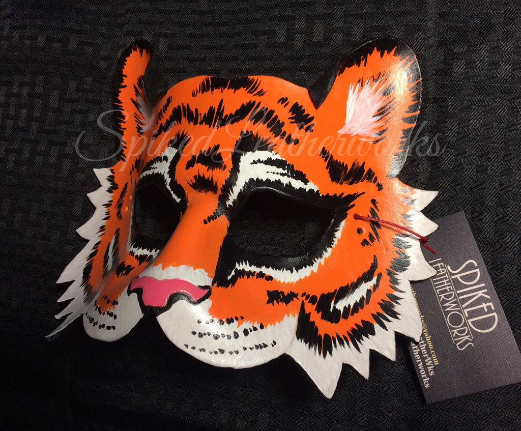 045. orange tiger leather mask