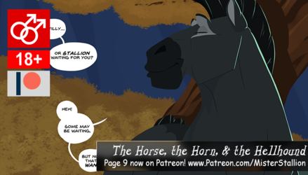 Horse, Horn & Hellhound comic - pg 9 on patreon!