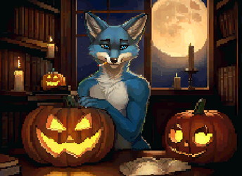 Blue fox smoking Animated Pixel YCH | Halloween