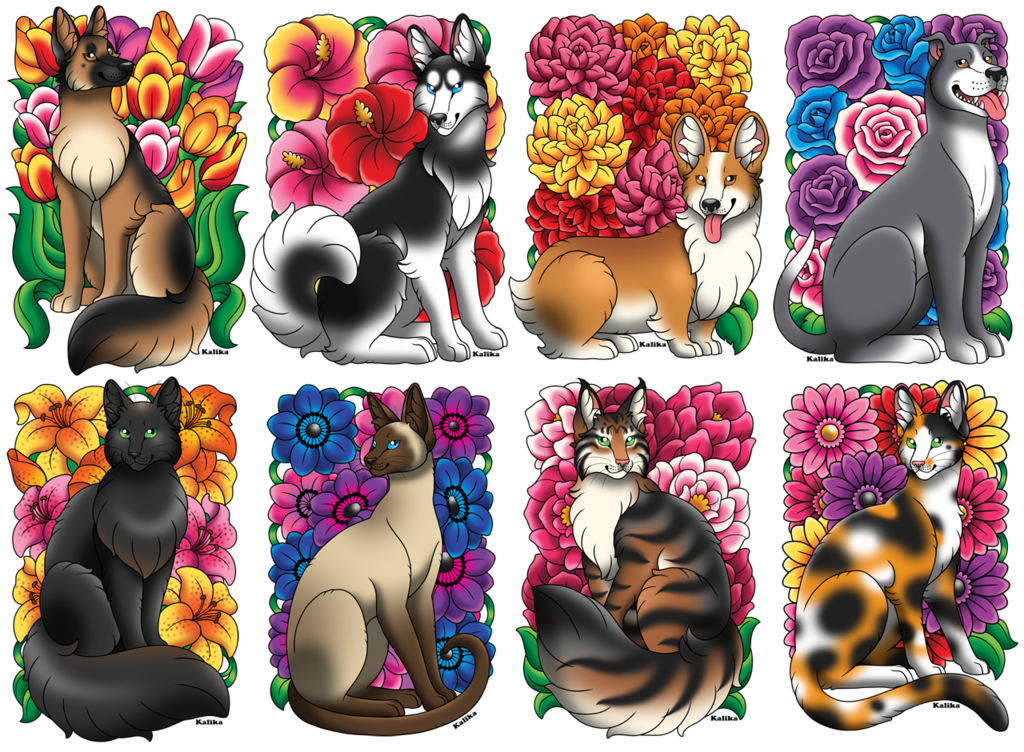 Floral Dogs / Cats (Prints / Magnets)