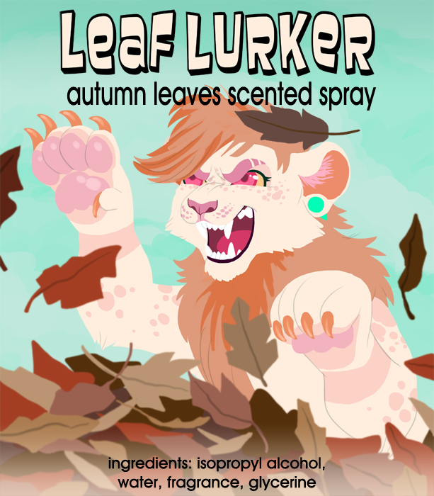 Leaf Lurker Fursuit Spray label design