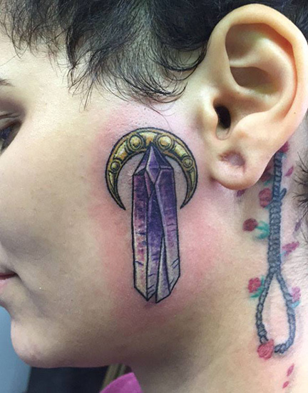Amethyst and Crescent Face Tat