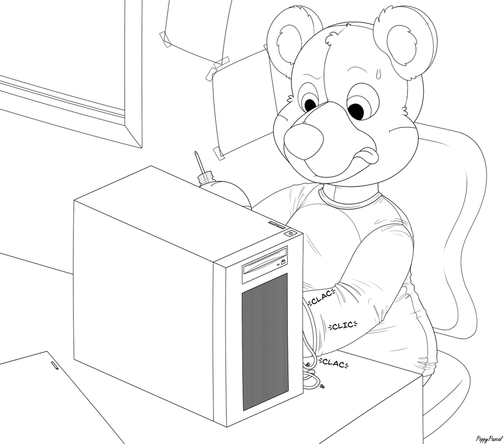 Franki doing some computer repair - COLORING PAGE