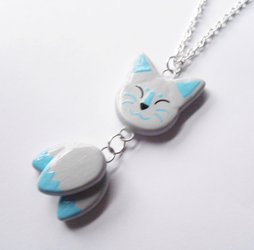 Silver Kitsune Dangle Tail Necklace