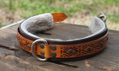 Brown and Yellow Engraved, Studded Collar