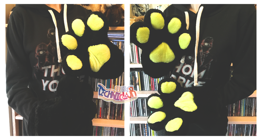 (FOR SALE) Black Fursuit Handpaws With Lime Green Pawpads