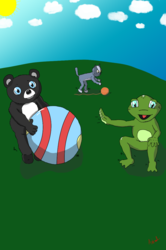 Panda, Frog, and Kitty Playing