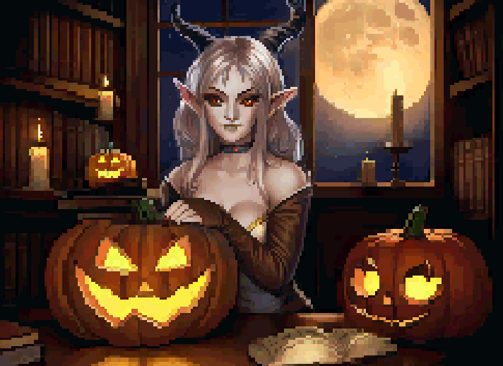 Most recent image: Vampire Animated YCH | Pixel Halloween Tiefling
