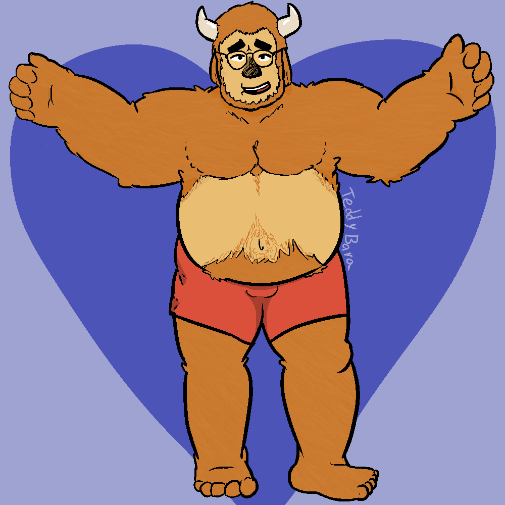 Big beardogbull dude with a cute tum and horns
