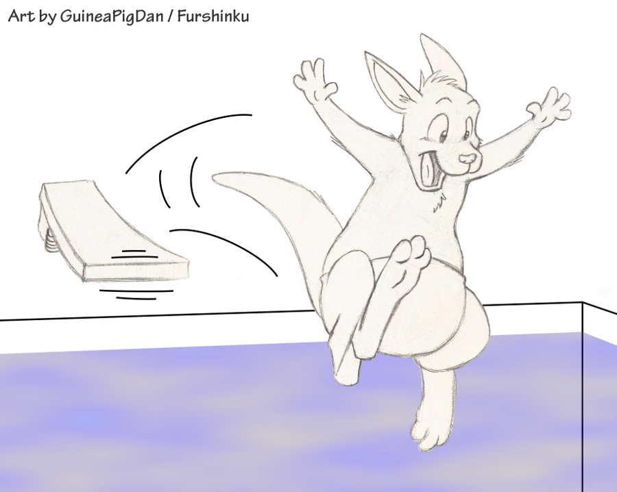 Kangaroo hopping off a diving board