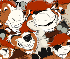 Kewey as different animals in a hug pile