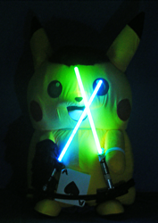 Ace Spade the Pikachu (Mascot Suit) Duel-Wielding Lightsabers in the Dark