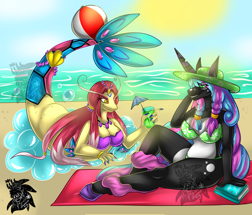 Mila and Teal Beach Fun +Full Shaded Commission+