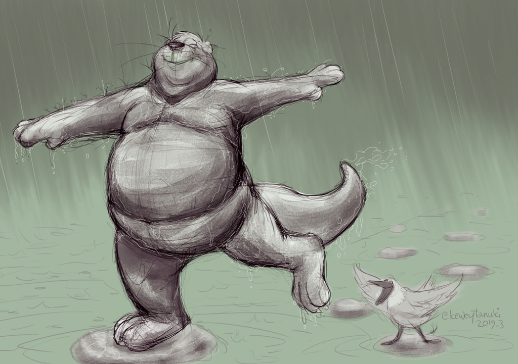 Otter in the rain