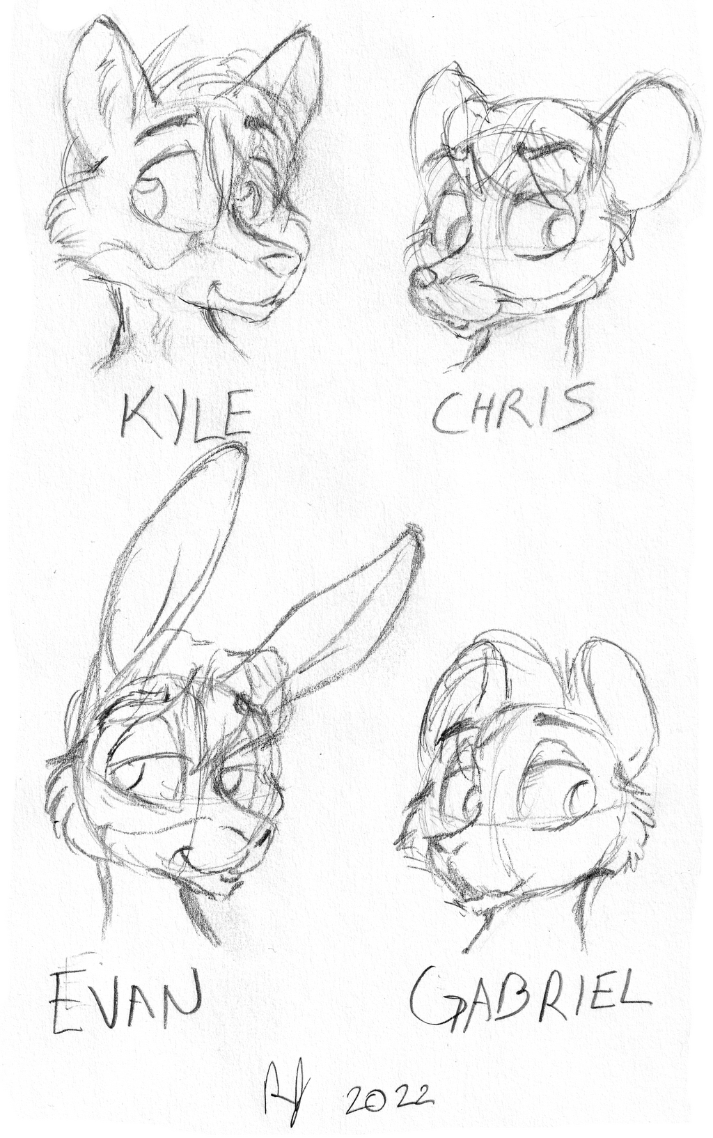 Kyle, Chris, Evan, and Gabriel Head Sketch