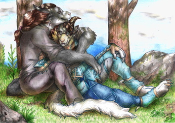 Commission - Hugging and relaxing