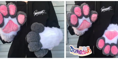 (FOR SALE) Gray and White Fursuit Handpaws With Pink Pawpads