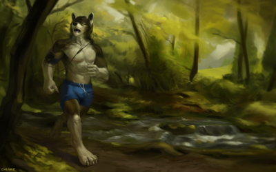 Rakan jogging in the woods by Chunie