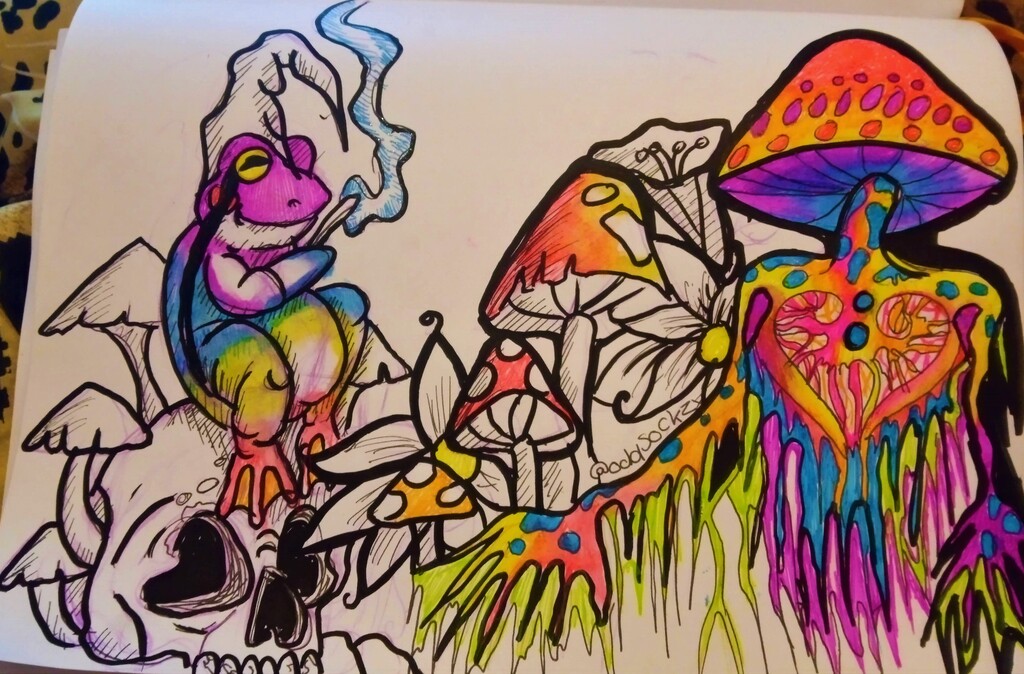 Trippy mushrooms and frogs