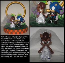 Commission:  Sonic and Sally wedding cake topper