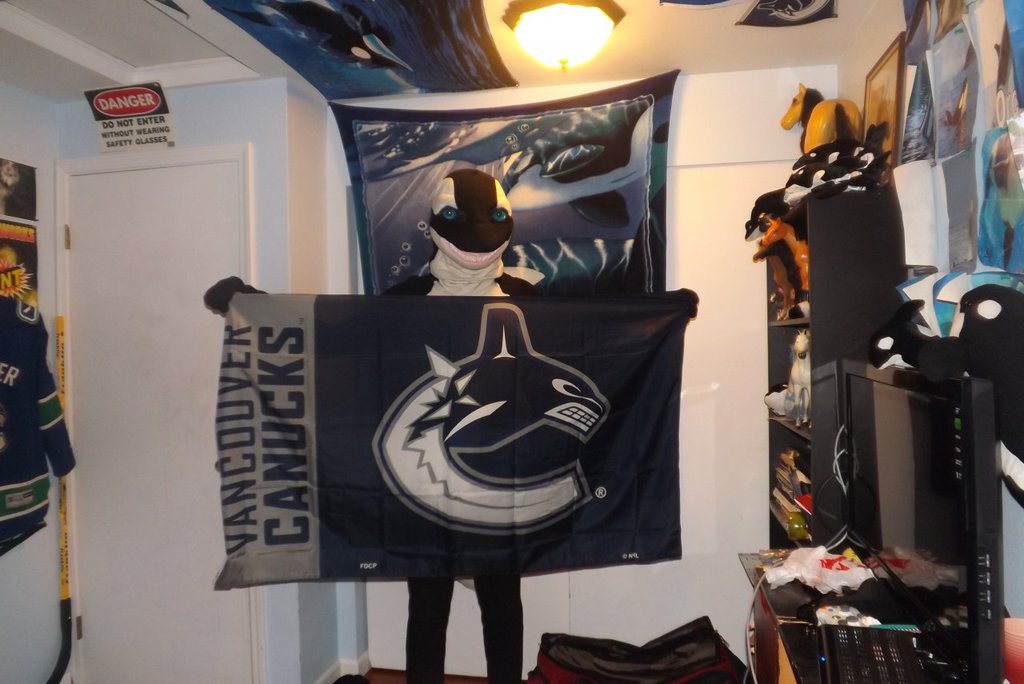 Holding my Vancouver Canucks flag. :)