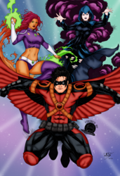 Red Robin, Starfire, and Raven