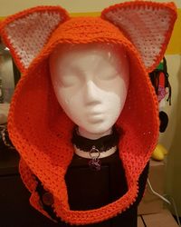 Orange fox hood with white inner ears