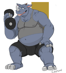 Rhino with dumbell