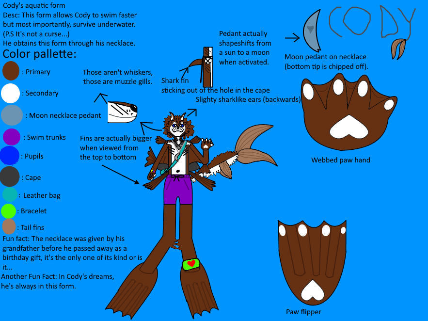Cody The Semi-Aquatic Werewolf - Aquatic Form Reference sheet
