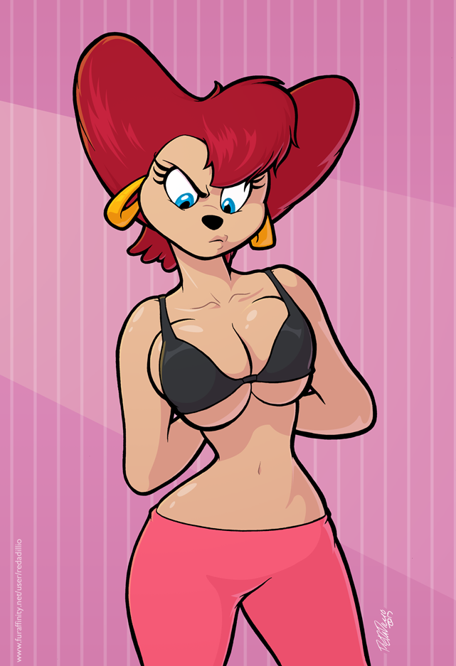 For Cdraw of Peg from Goof Troop attempting to put on a bra from her colleg...