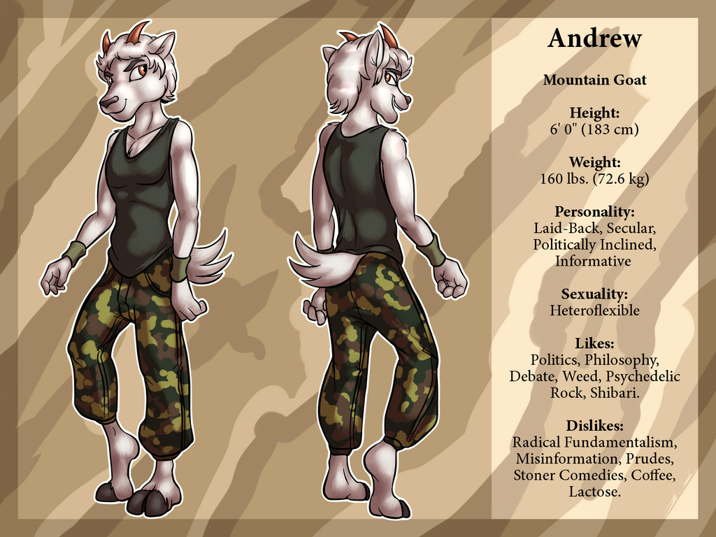 Andrew Reference Sheet (clothed) by BassyWolfeh