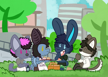 (Commission) A Dimlor and his peers enjoy a picnic at a park