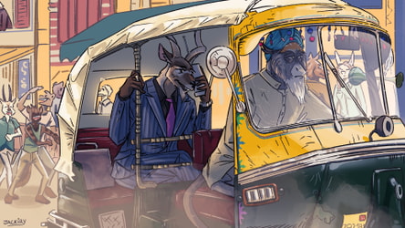 Businessman in a rickshaw