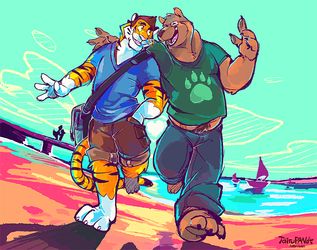 [COMMISSION] Mordecai and Memex on a stroll - by TairuPanda