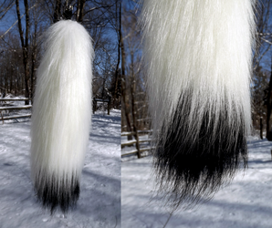 White/Black Clip on Faux Fur Fox Tail