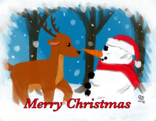 Christmas Card: Deer and Snowman