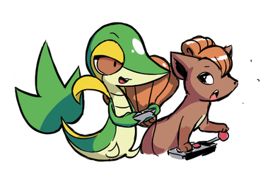 Snivy and Vulpix Play Videogames