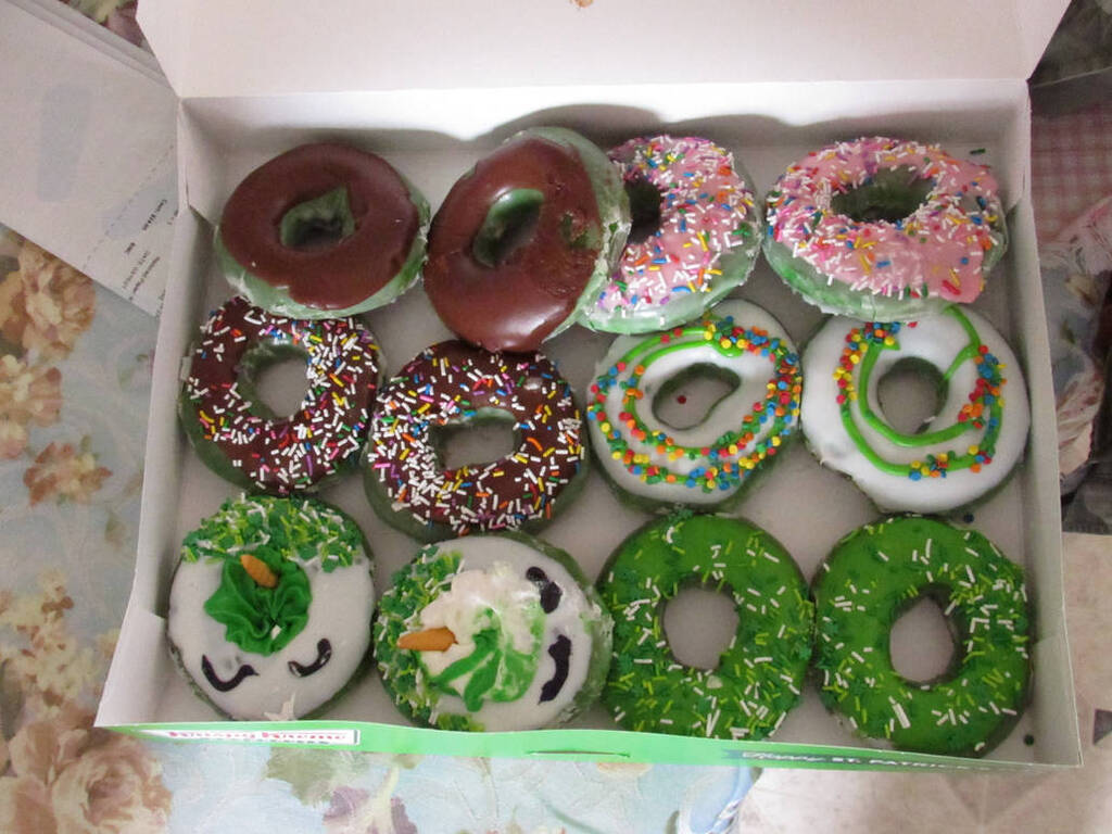 Assortment of Green Donuts from Krispy Kreme