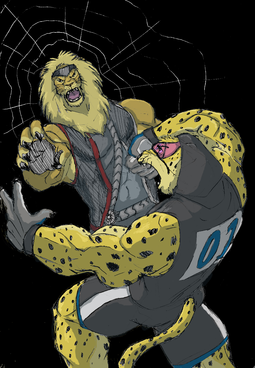 Mind-Eating Lion v. Champion Cheetah by Galen, w/color by me