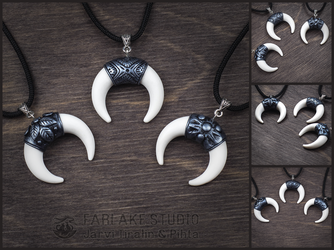 Silver crescent moon double horn pendants - for sale